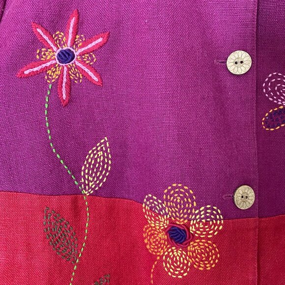 Coldwater Creek Embroidered Floral Linen-Blend Jacket M Colorblock Boho Artsy - Picture 9 of 9